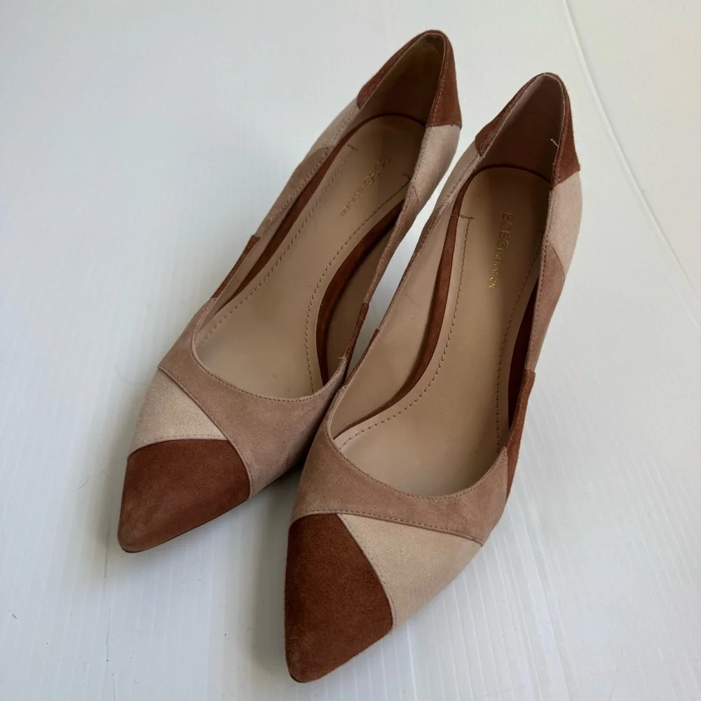 BCBGeneration patchwork suede Tan and Brown Heels